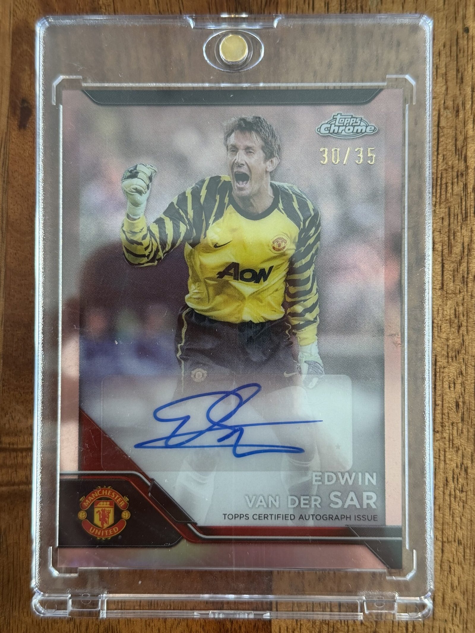 Edwin Van Der Sar 2025 Manchester United Topps Chrome Deluxe Rose Gold Auto /35