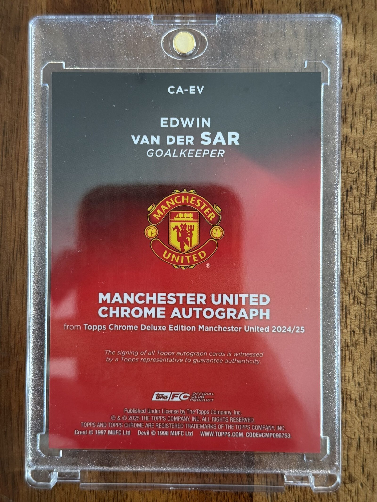 Edwin Van Der Sar 2025 Manchester United Topps Chrome Deluxe Rose Gold Auto /35
