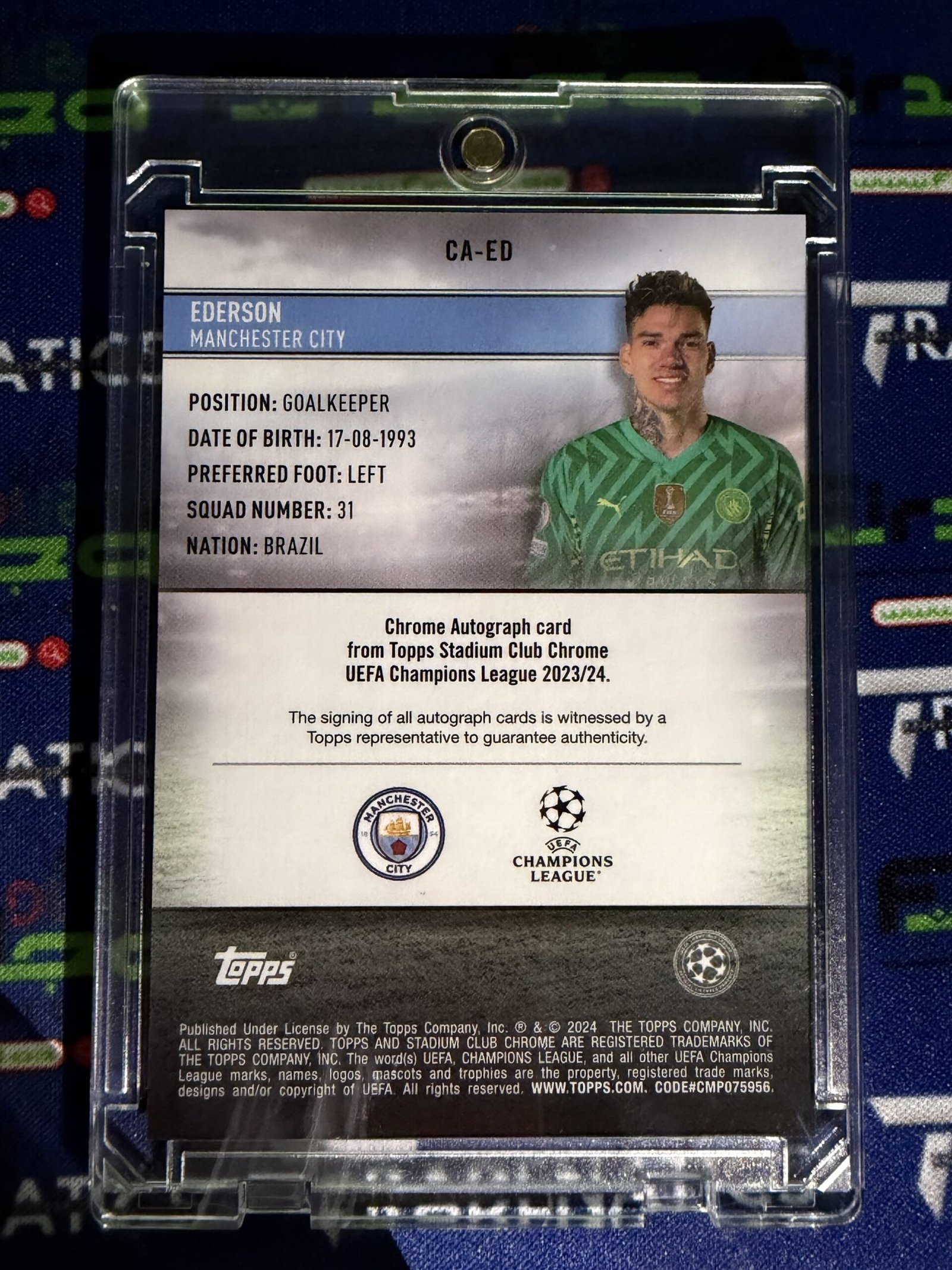 2023-24 Topps Stadium Club Chrome UEFA - Ederson - Chrome Refractor Auto #CA-ED