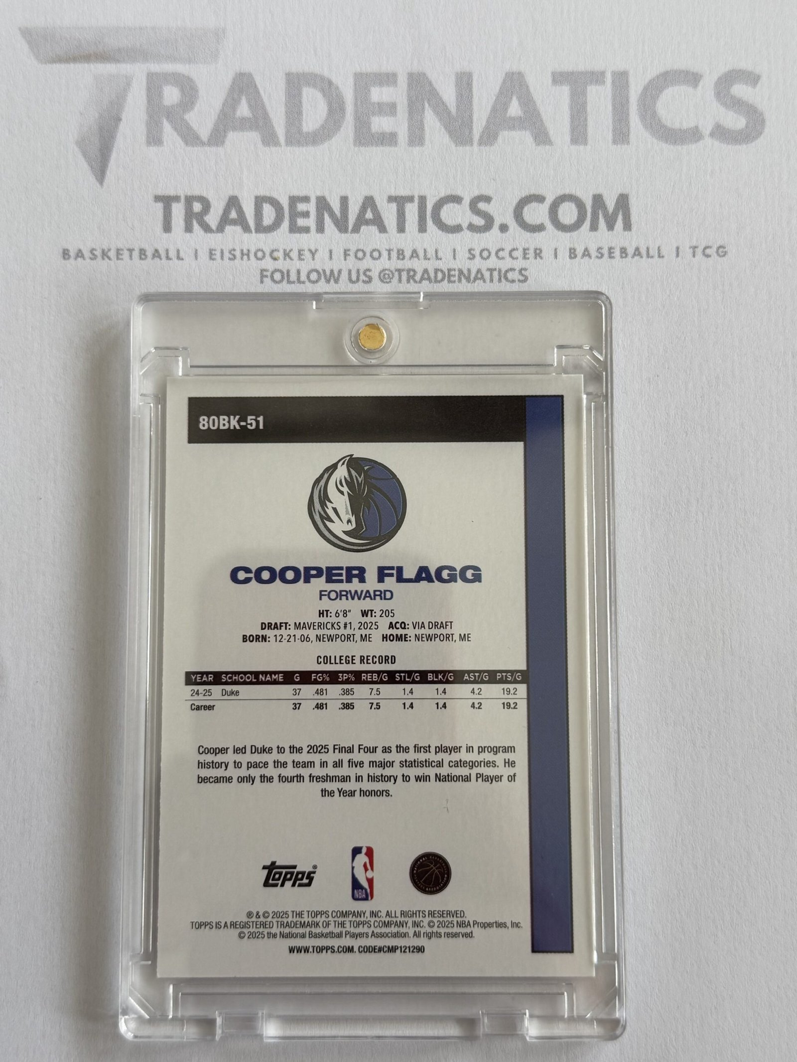2025-26 Topps Cooper Flagg Silver Foil 45th Anniversary Rookie Card RC #80BK-51