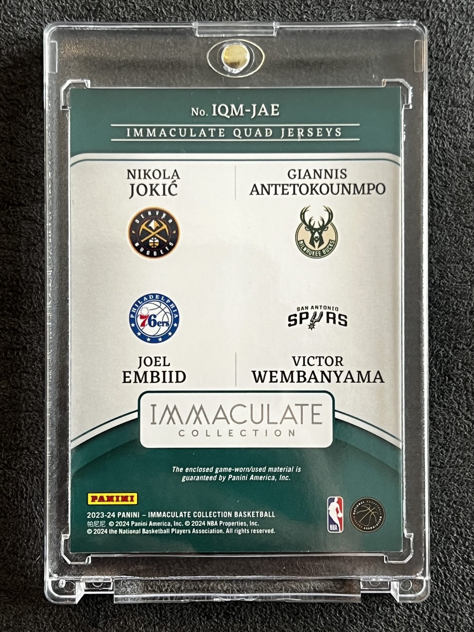 Jokic - Antetokounmpo - Embiid - Wembanyama 2023-24 Panini Immaculate NBA Patch