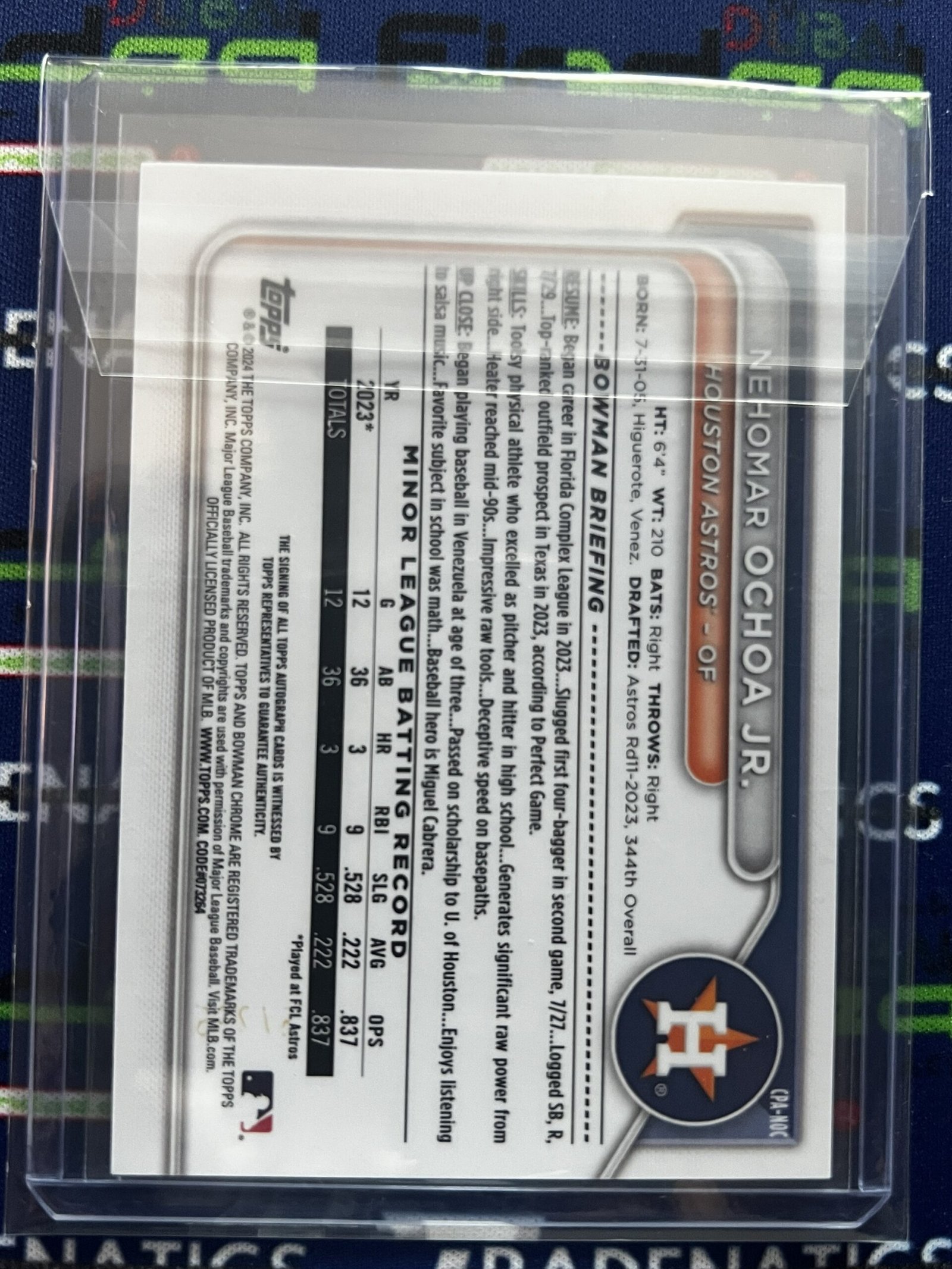 2024 Bowman Chrome - Prospect Auto Autographs Nehomar Ochoa Jr. /299 #CPA - NOC
