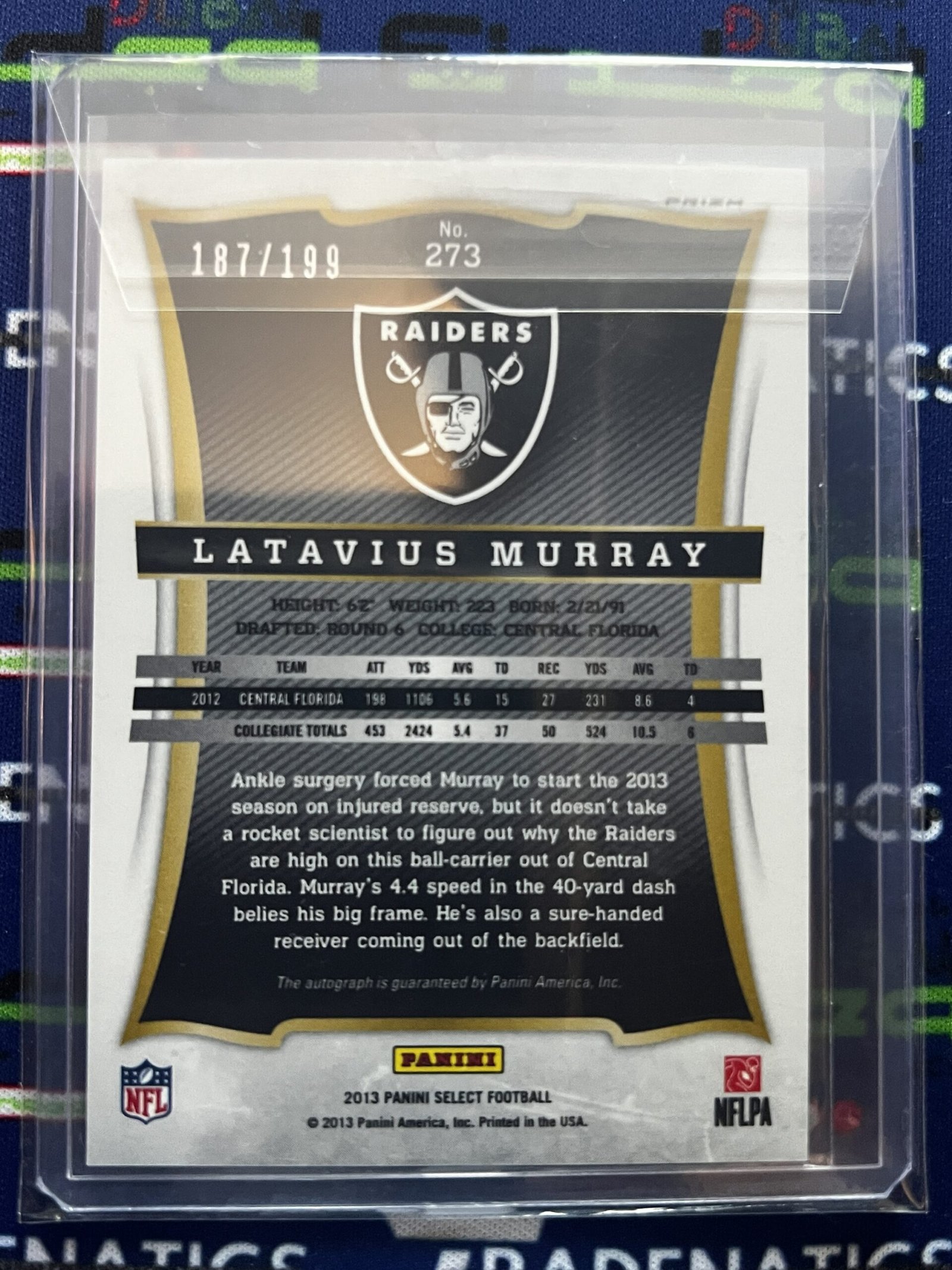 2013 Panini Select - Latavius Murray #273 Silver Prizm Rookie RC Auto /199
