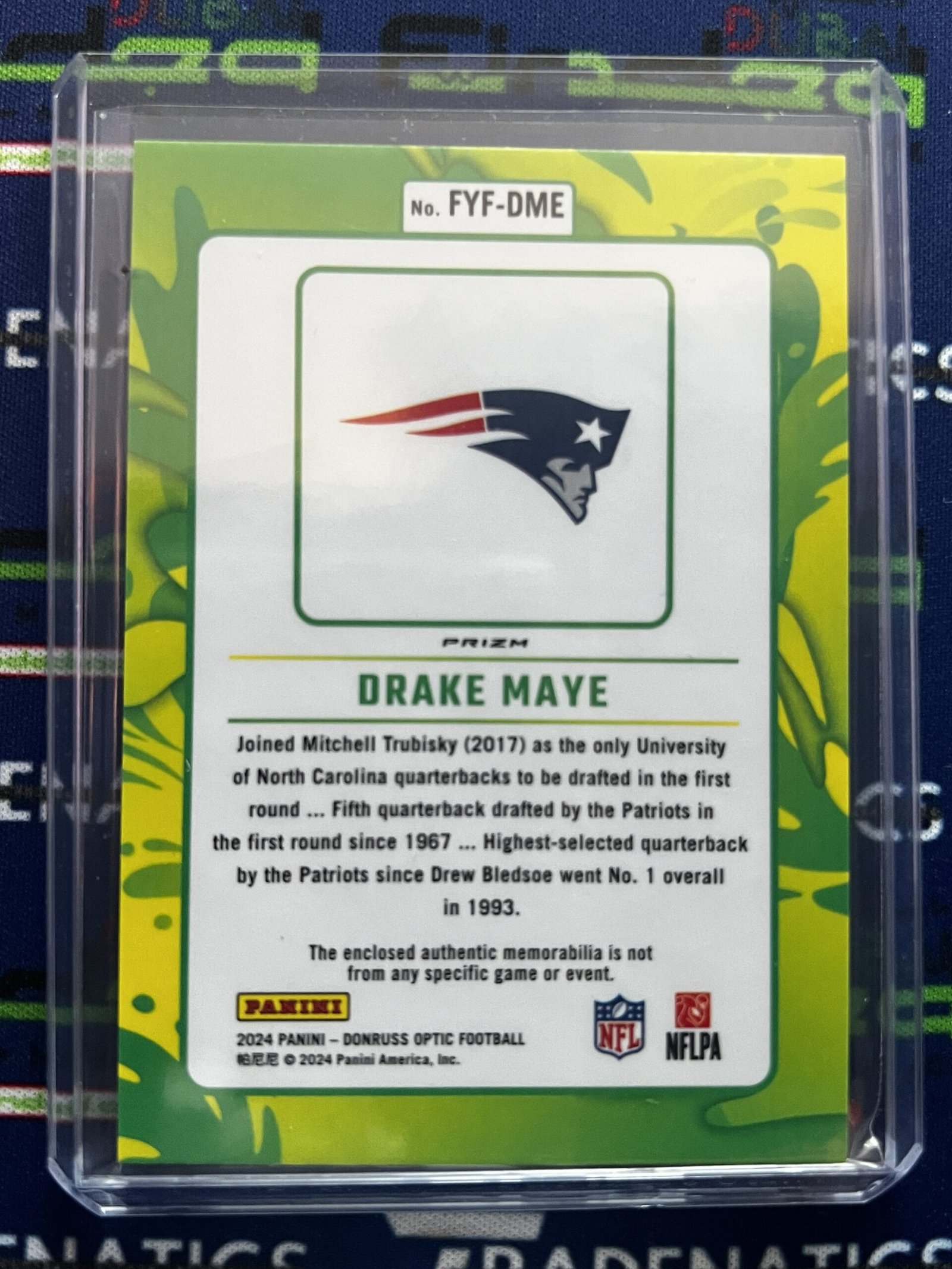 Drake Maye RC Rookie 2024 Panini Donruss Football Patch NFL Patriots QB