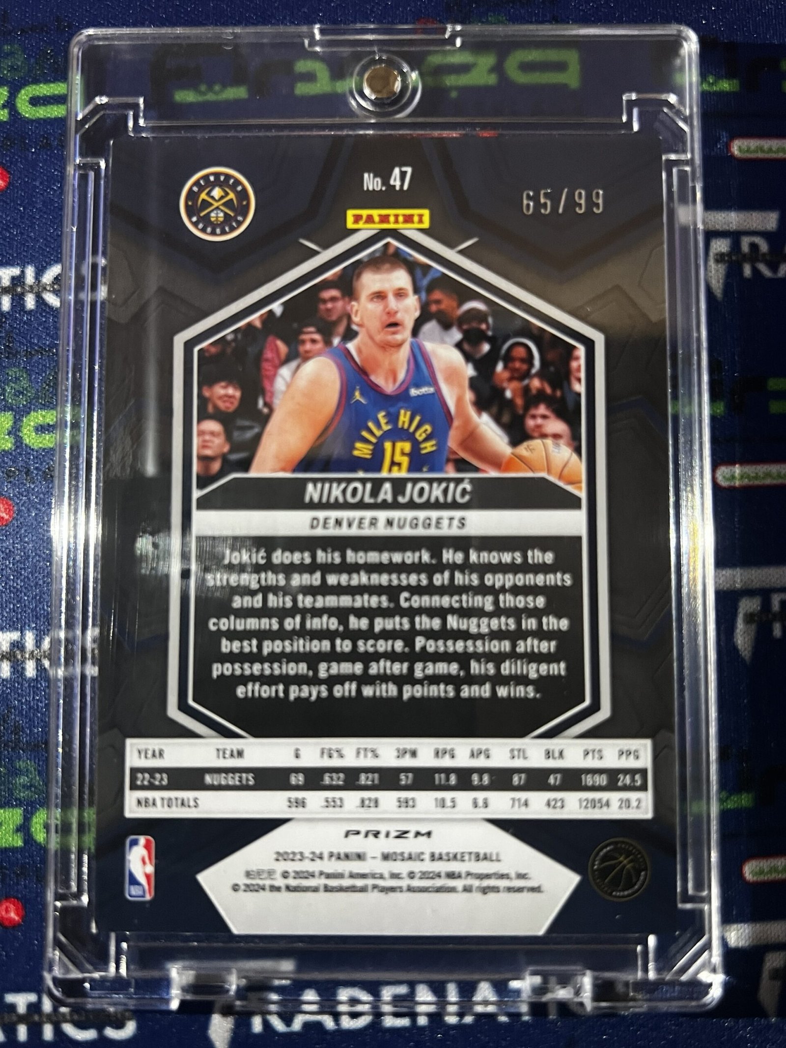 2023-24 Panini PRIZM Mosaic Nikola Jokic Purple /99 Denver Nuggets NBA MVP #47