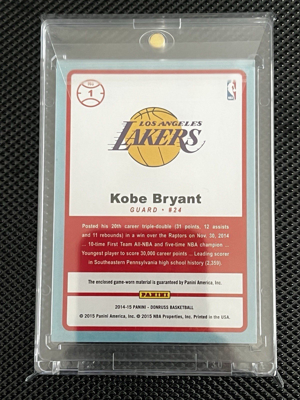 Kobe Bryant 2014-15 Panini Donruss Game Worn Jersey Patch Relic NBA Trading Card - Image 2