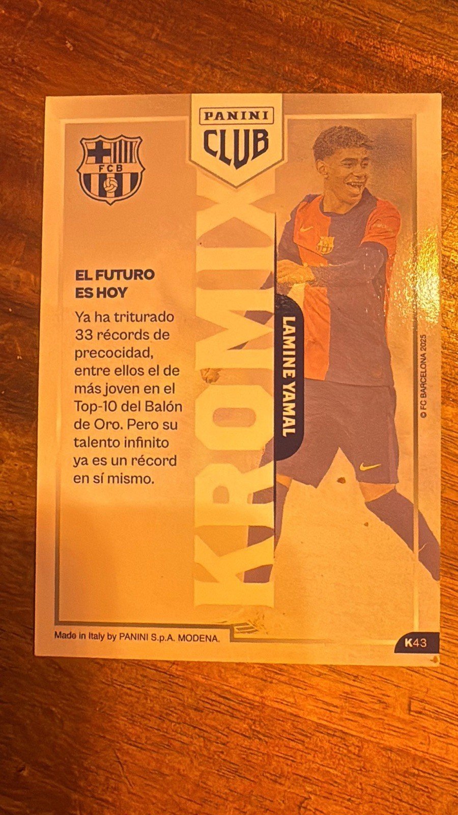 Lamine Yamal 2024-25 PANINI CLUB Rookie RC BARCELONA #K43 Kromix - Image 3
