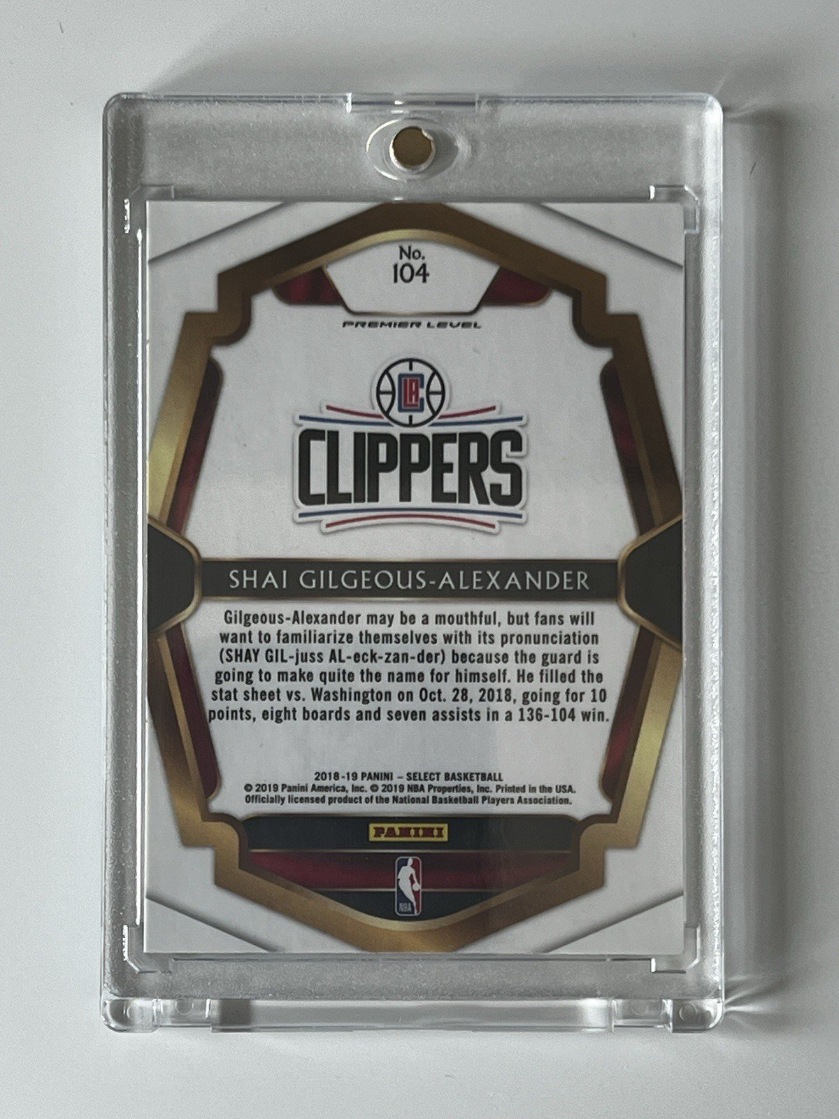 Shai Gilgeous-Alexander SGA Rookie Rc 2018 Panini Selection Premier MVP NBA - Image 3