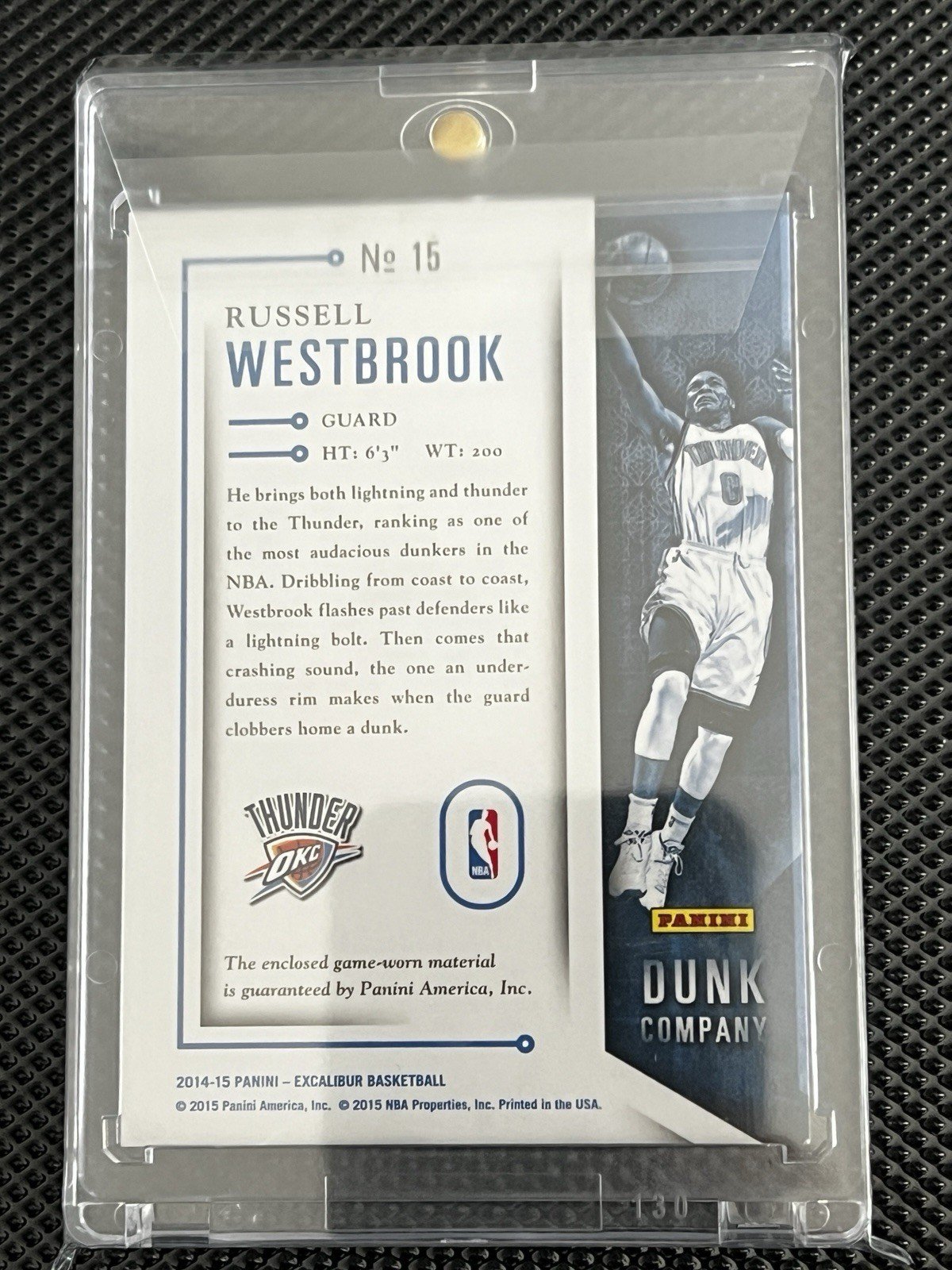 Russell Westbrook 2014-15 Panini Excalibur Dunk Game Worn Jersey Patch Relic NBA - Image 2