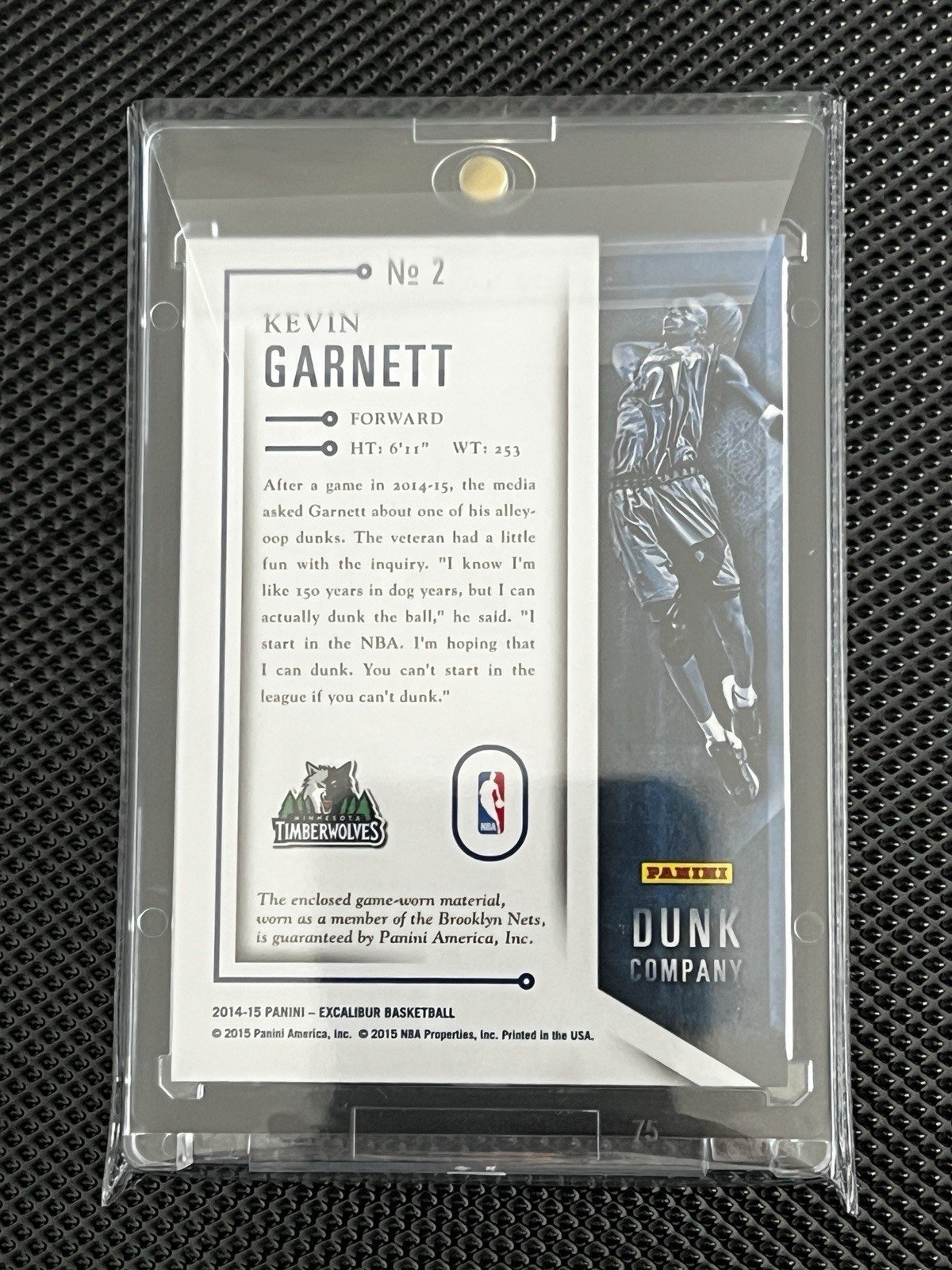 Kevin Garnett 2014-15 Panini Excalibur Dunk Patch Relic NBA Trading Cards RARE - Image 2