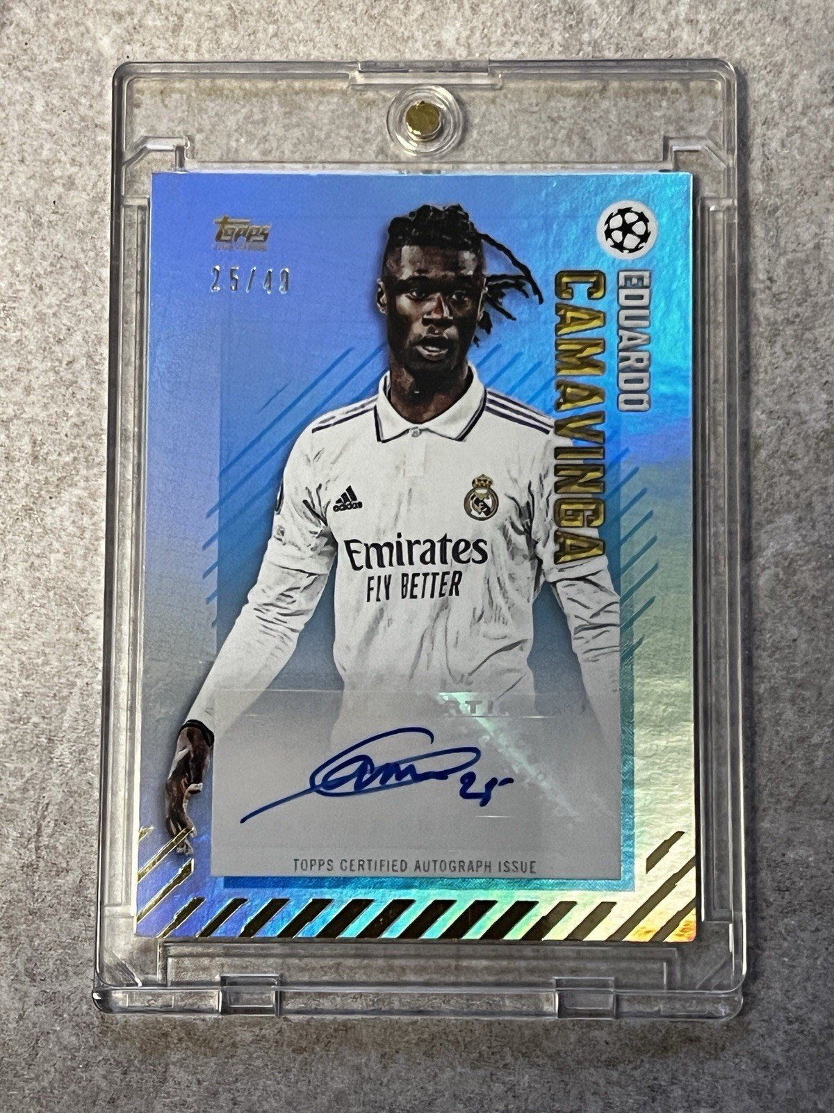 Eduardo Camavinga Real Madrid Auto Autopraph 25/49 Topps Blue PRIZM RARE