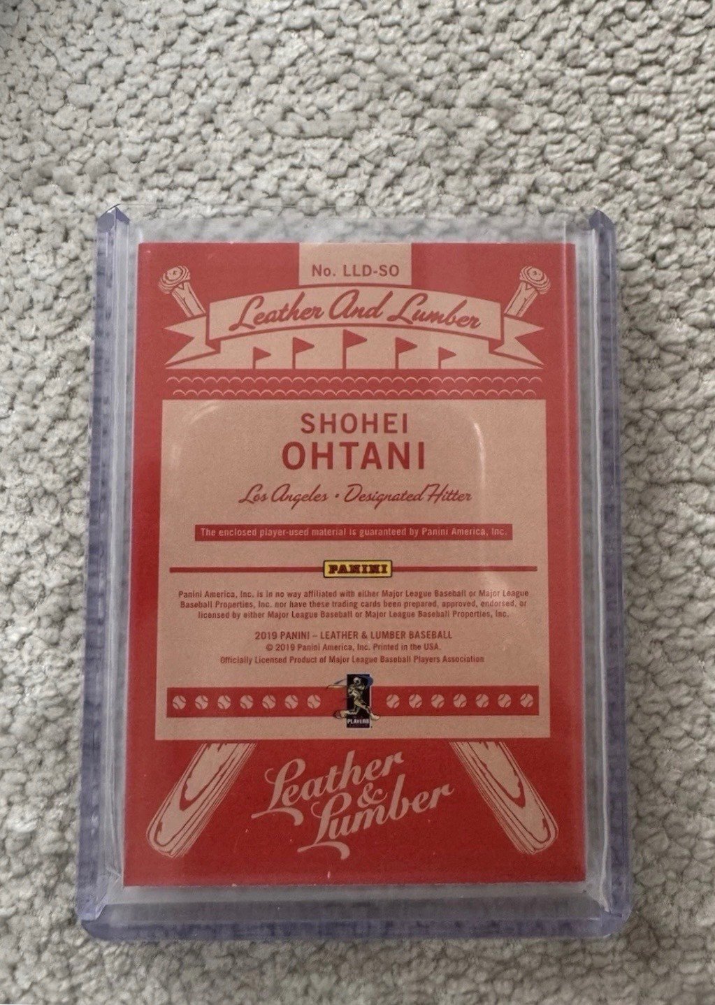 Shohei Ohtan 2019 Panini Leather & Lumber Baseball Game Worn Patch MLB 174/349 - Image 2