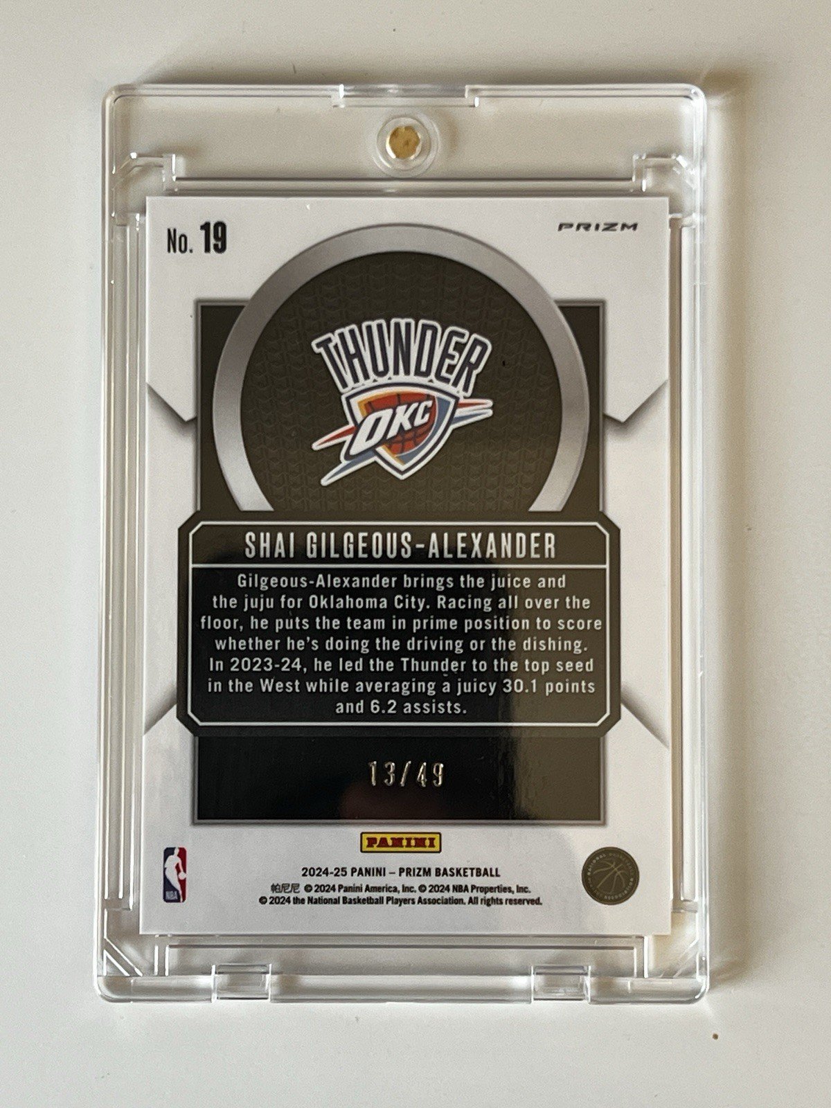 Shai Gilgeous Alexander SGA 2024 Panini PRIZM Talismen Orange 13/49 NBA MVP - Image 3