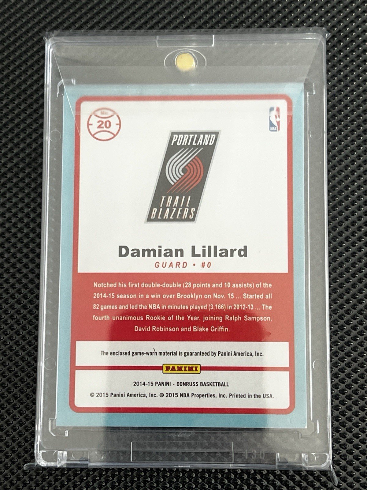 Damian Lillard 2014-15 Panini Donruss Game Worn Jersey Patch Relic Trading Cards - Image 2