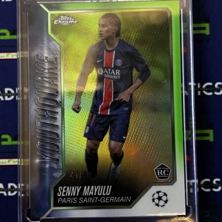 Senny Mayulu RC 2024-25 Topps Chrome UEFA Youthquake Green /99 Rookie #YQ-11 PSG