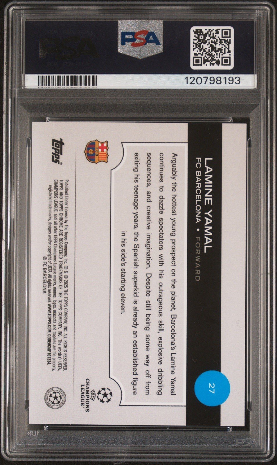 2024-25 TOPPS Chrome UCC - Lamine Yamal Hero Variation 27 RARE SP PSA 9 - Image 2