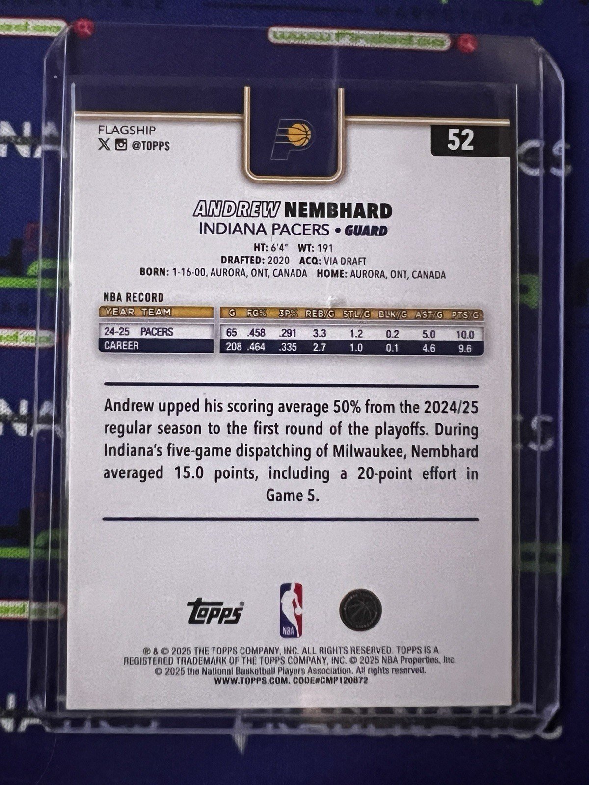 Andrew Nembhard 2025-26 Topps Basketball #52 Orange Rainbow /25 Pacers NBA - Image 2