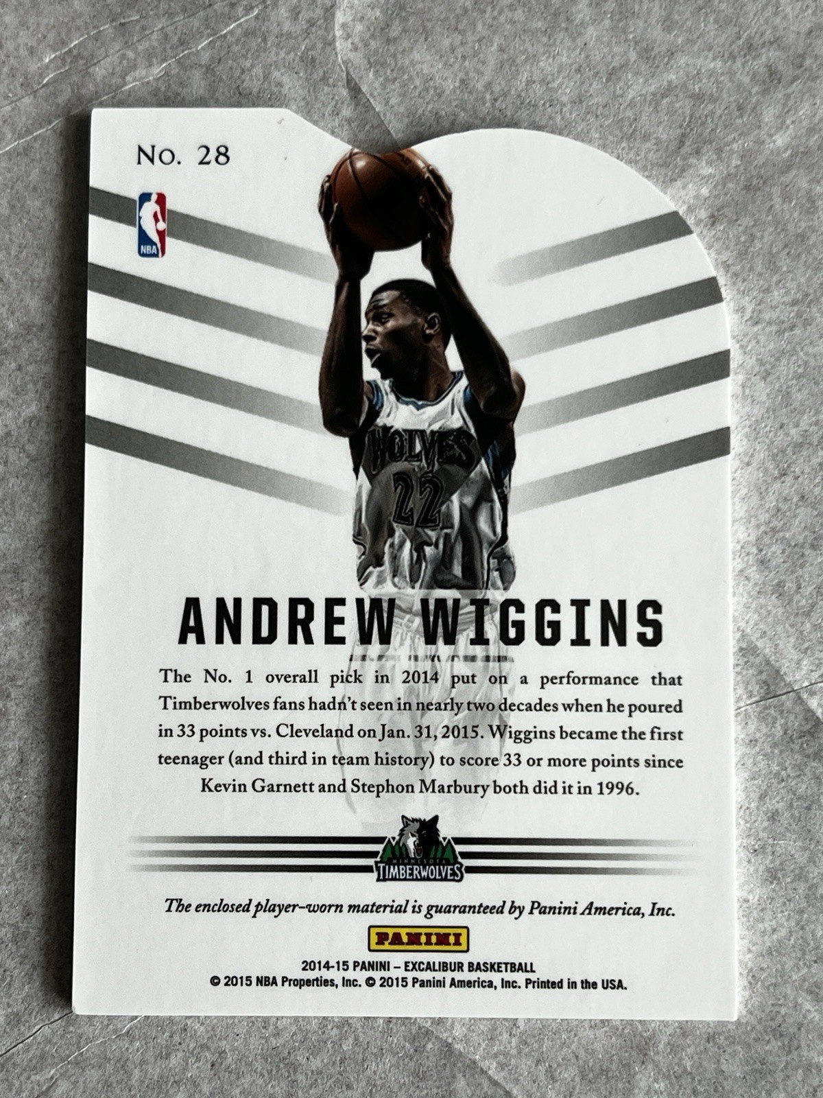 Andrew Wiggins 2014-15 Panini Excalibur Patch Relic - Image 2