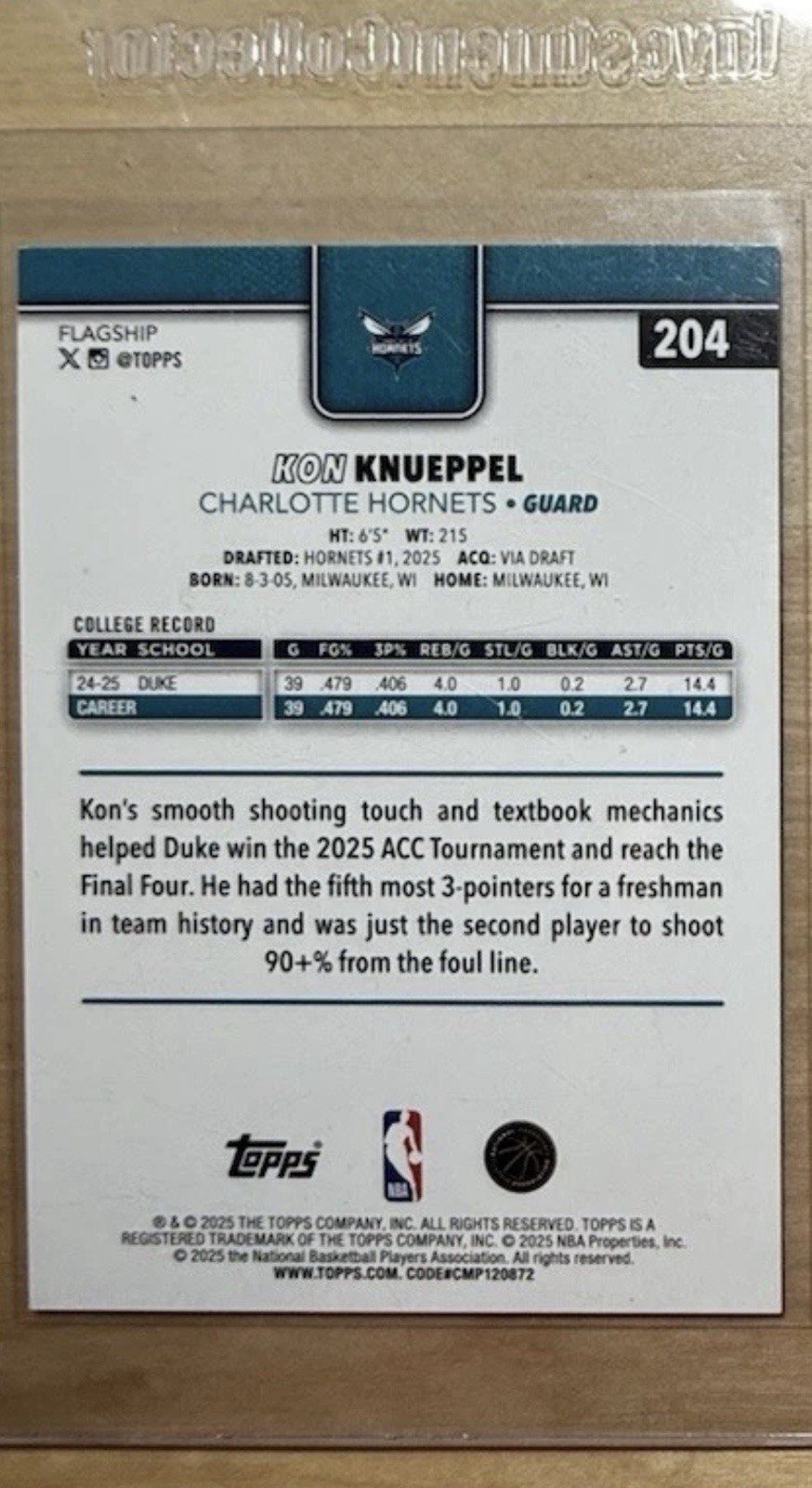 Kon Knueppel 2025-26 Topps #204 Green Rainbow /99 RC Rookie - Image 2