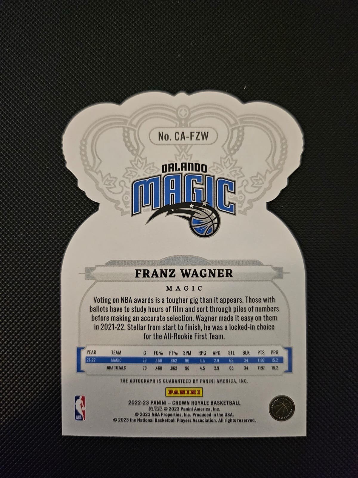 Franz Wagner 2022-23 Panini Crown Royale Auto Autograph 20/99 Orlando Magic NBA - Image 2