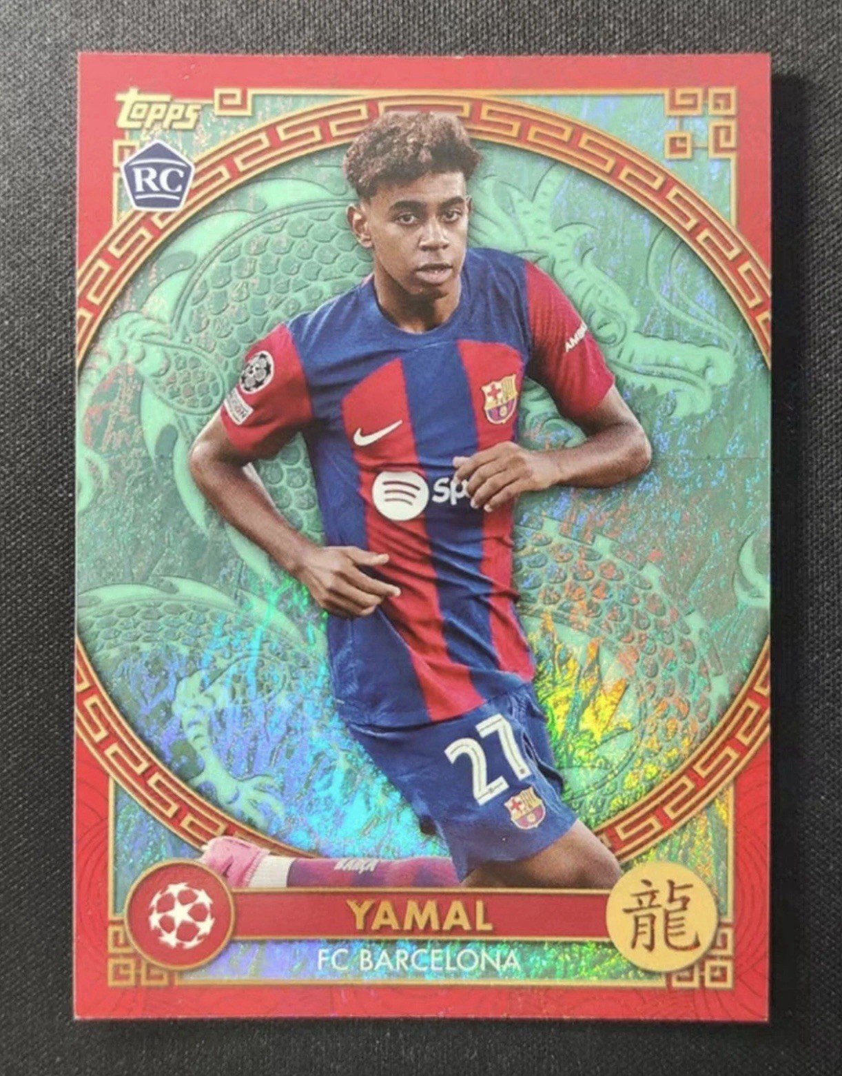 Lamine Yamal Rookie RC 2023-24 Topps UCL Chinese New Year Jade RARE #NY-7 - Image 2