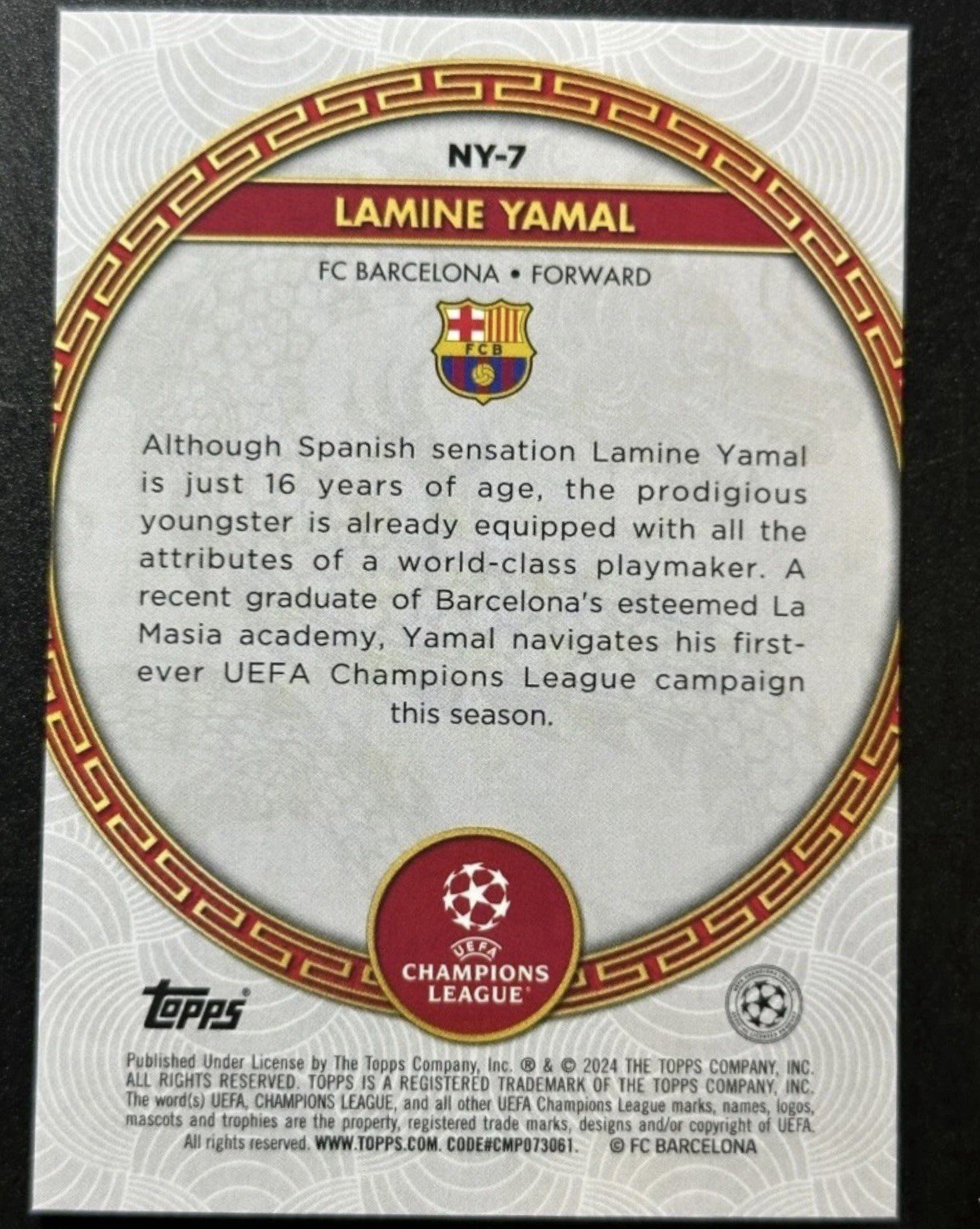Lamine Yamal Rookie RC 2023-24 Topps UCL Chinese New Year Jade RARE #NY-7 - Image 3