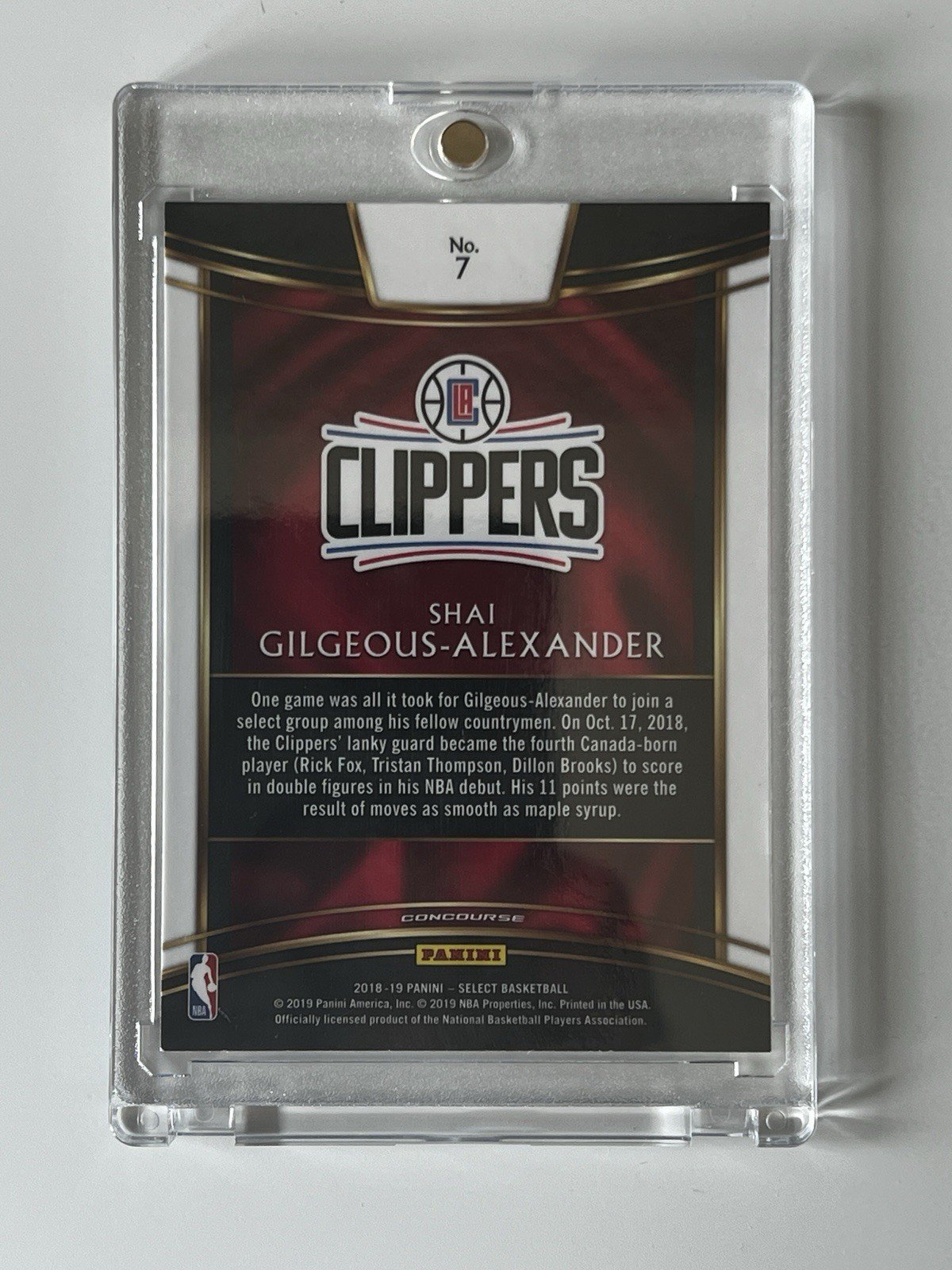 Shai Gilgeous Alexander SGA 2018 Panini Select Concourse Level RC Rookie MVP - Image 3