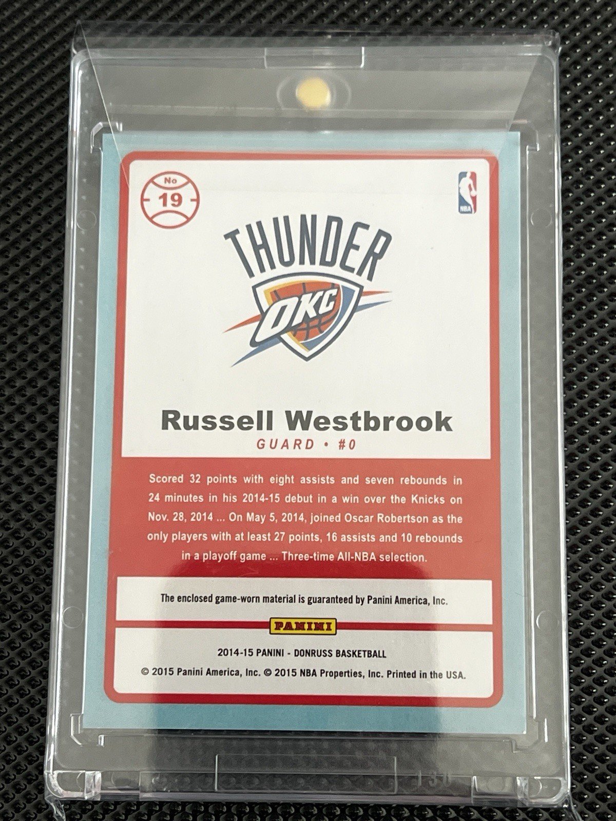 Russell Westbrook 2014-15 Panini Donruss Game Worn Jersey Patch Relic RARE NBA - Image 2